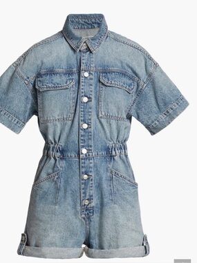 We The Free Light Blue Denim Jacket with Classic Collar